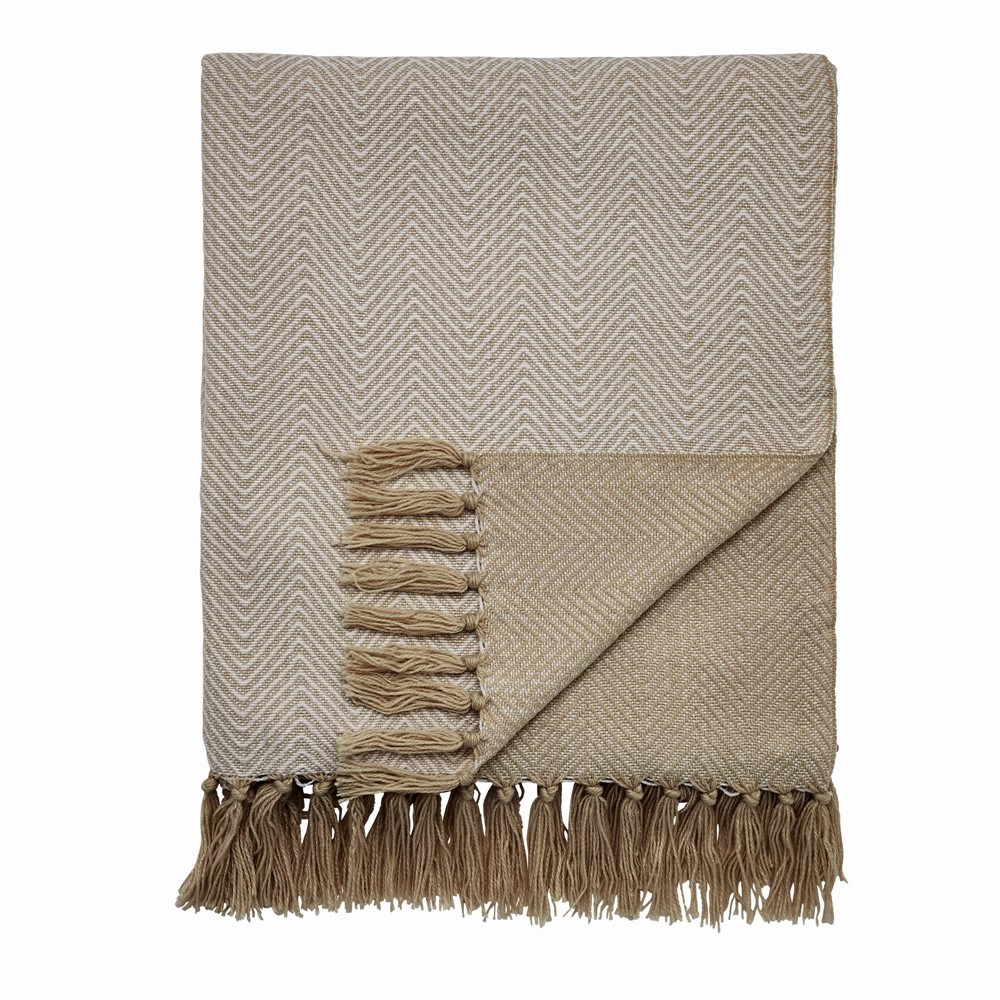 Serenity Herringbone Woven Throw by Katie Piper in Linen